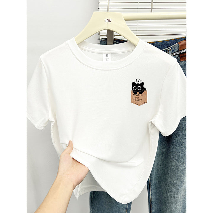 Femme Legesalig Grafisk Lomme T-shirt Stilla