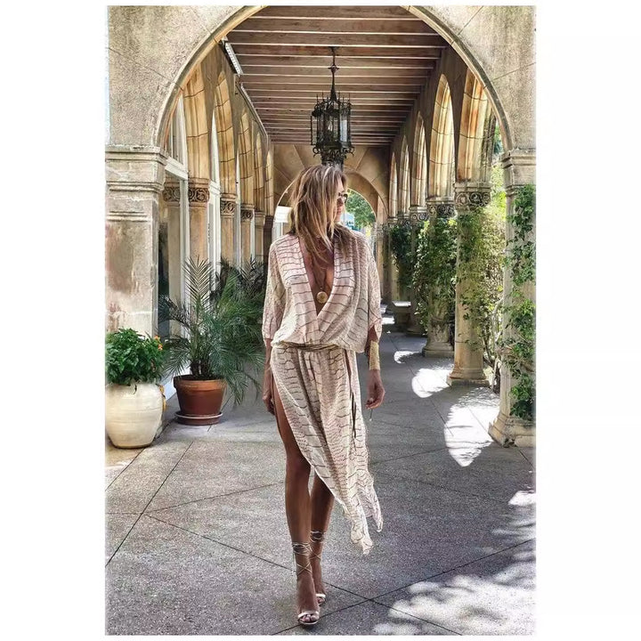 Dame Casual Strandkimono med elegant dyreprint og bredt skårne ærmer Stilla