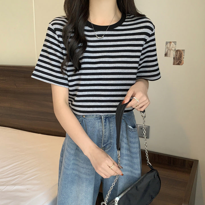 Femme Stribet Løs Boxy Tee Stilla