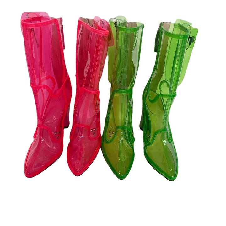 Femme Transparent Chunky Hæl Støvler Stilla