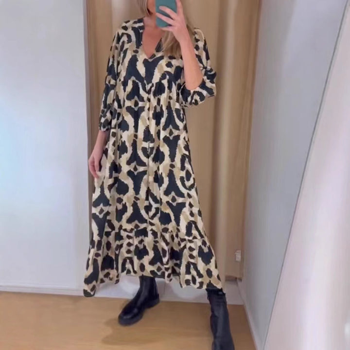 Dame Maxikjole med voluminøse ærmer og moderigtigt leopardprint Stilla