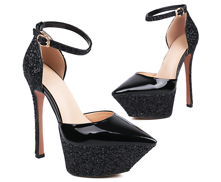Femme Glitter-akcentuerede High-Heeled Platform-Pumps Stilla