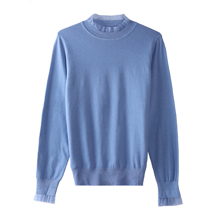 Dame Langærmet T-shirt med elegant flæsedetail og fin struktur Stilla