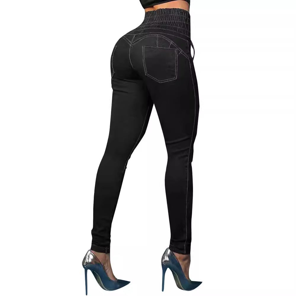 Dame High-Waist Jeans med snøring og tætsiddende snit Stilla
