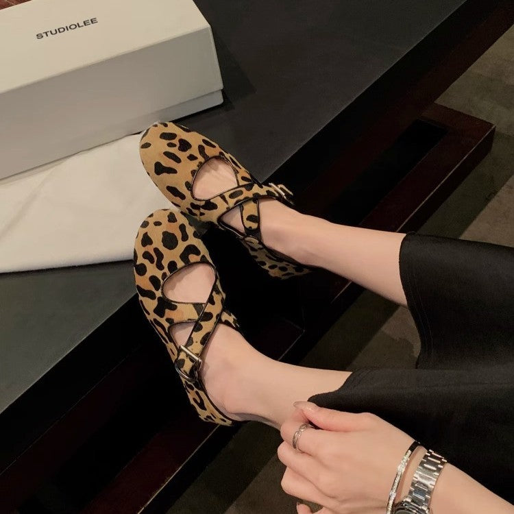 Dame Elegant Leopardskinds mønster Slingback Flats Stilla