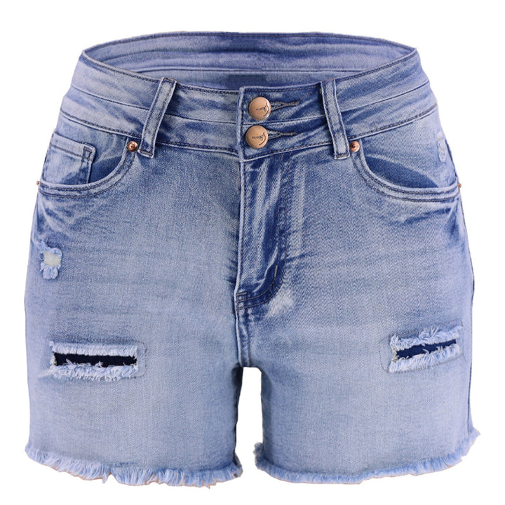 Dame Mode Denim-Shorts med høj talje og spændende Destroyed-detaljer Stilla