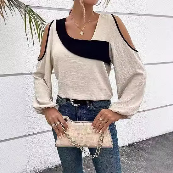 Dame top med asymmetrisk design og kolde skuldre Stilla