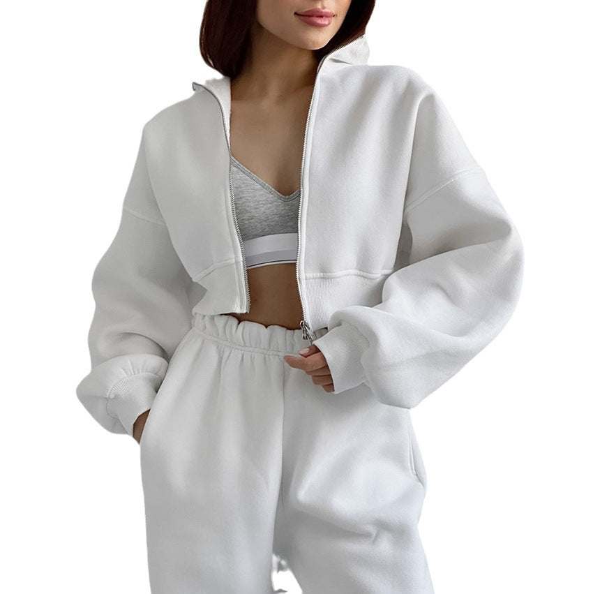Dame Sportslig Cropped Hoodie med Lynlås og Voluminøse Ærmer Stilla