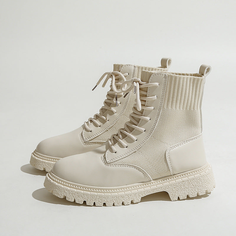 Dame mode Ankle Boots med elastisk foldestruktur og robust sål Stilla