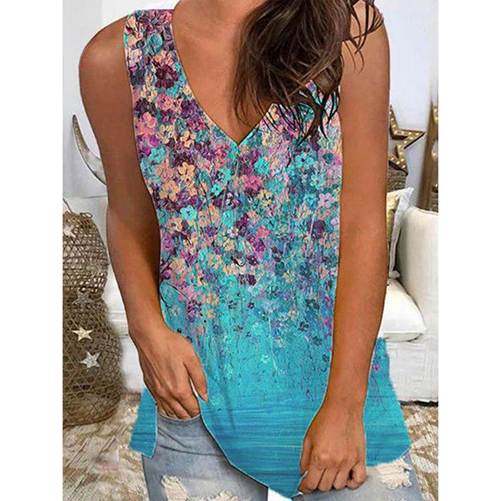Dame blomstermønster V-hals tanktop Stilla