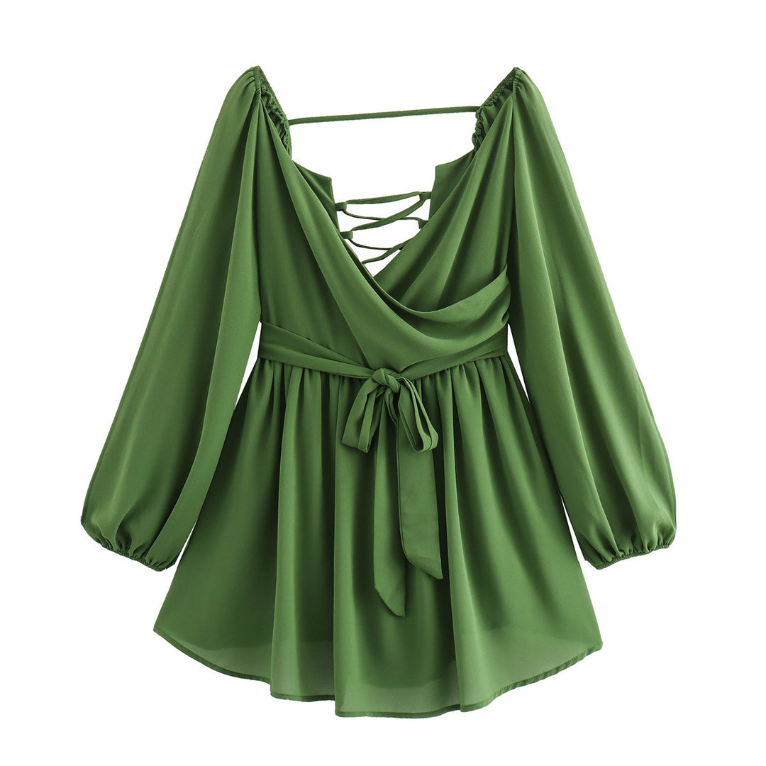 Femme Wrap-bluse med snøring i ryggen og lange ærmer Stilla