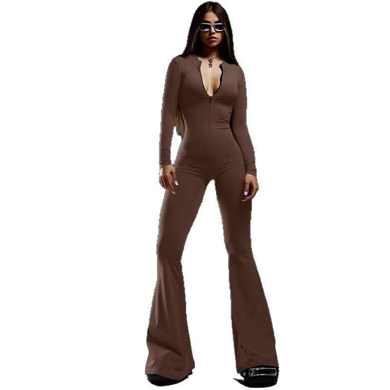 Dame Figurformet Jumpsuit med dyb V-udskæring og udfoldede ben Skovae