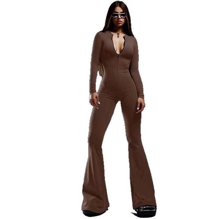 Dame Figurformet Jumpsuit med dyb V-udskæring og udfoldede ben Skovae