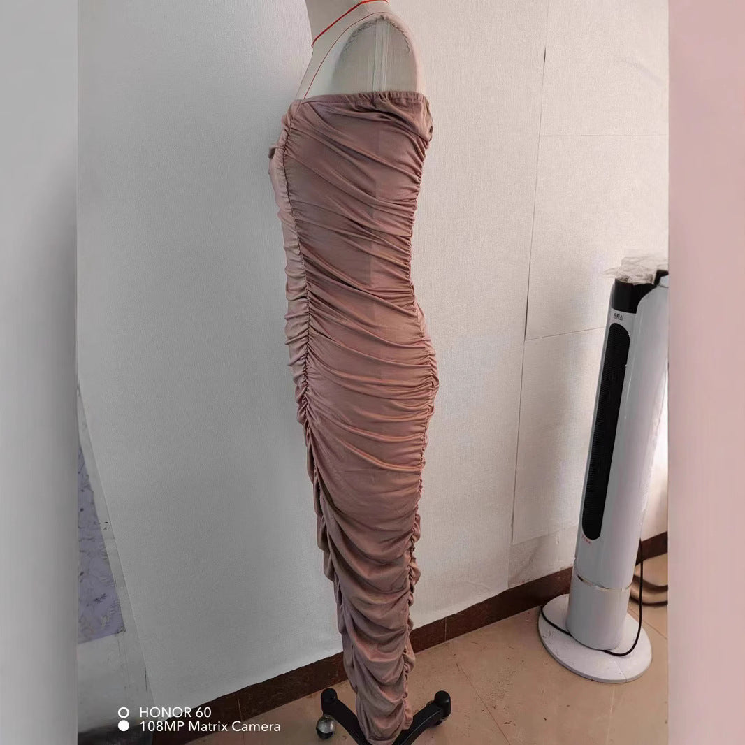 Dame Elegant Midi-kjole med raffineret flæsedesign og figursygende pasform Stilla