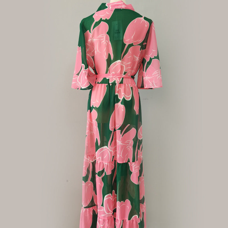Dame elegant kimono med blomstret design Skovae
