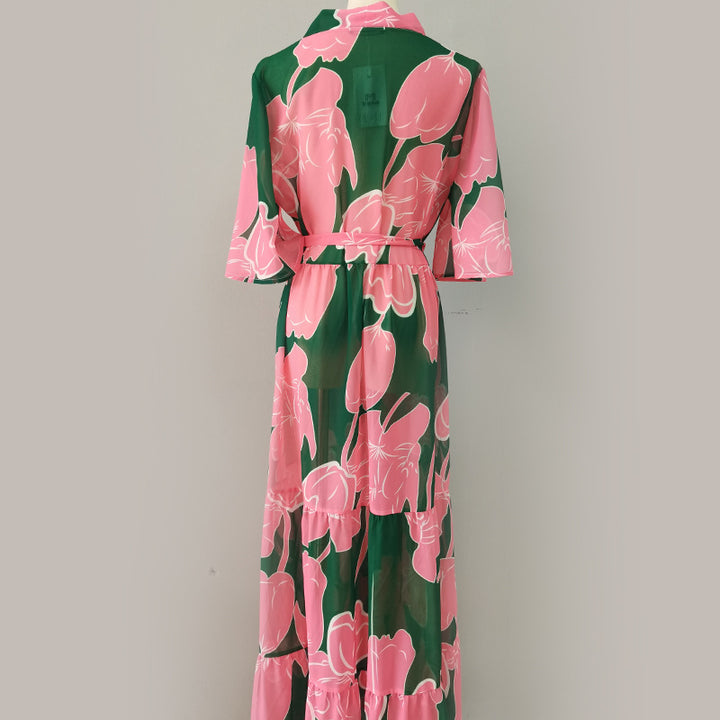 Dame elegant kimono med blomstret design Skovae