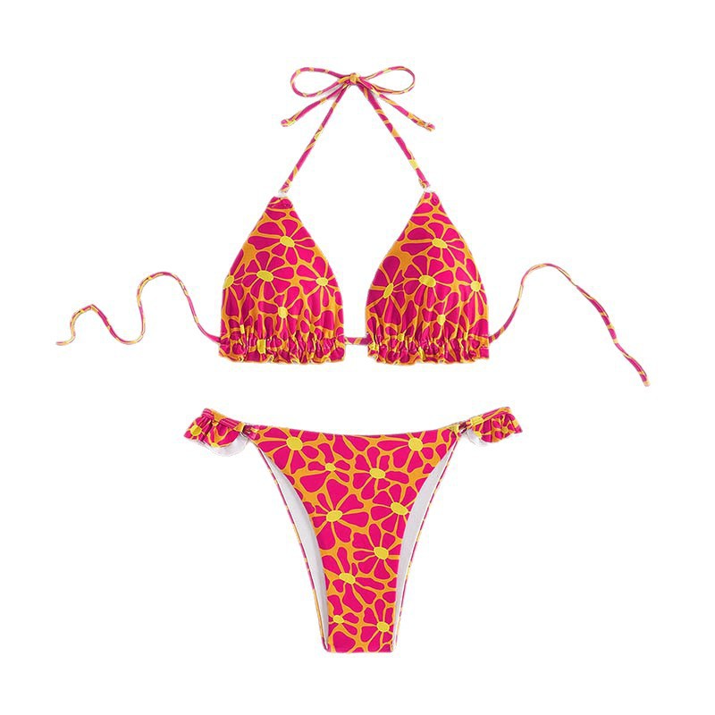 Dame triangel-bikini med floral skæring og justerbare stropper Skovae