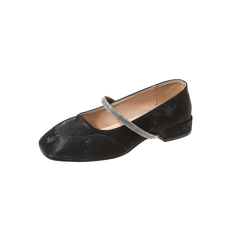 Dame Elegant Kvadrat Tæer Mary Jane Ballerinas med Rhinestone Remme Stilla