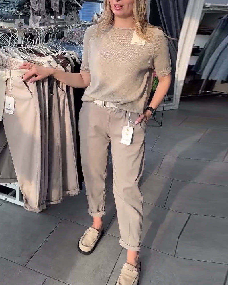 Dame Chino-bukser med elastisk talje og moderne detaljer Stilla