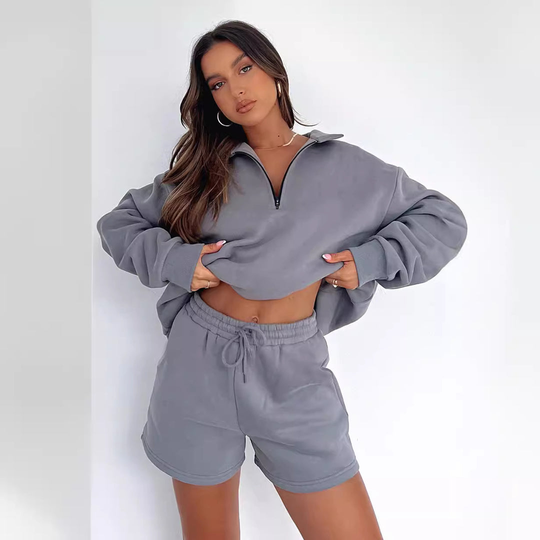 Damer casual sweater med halv høj krave og shorts Stilla