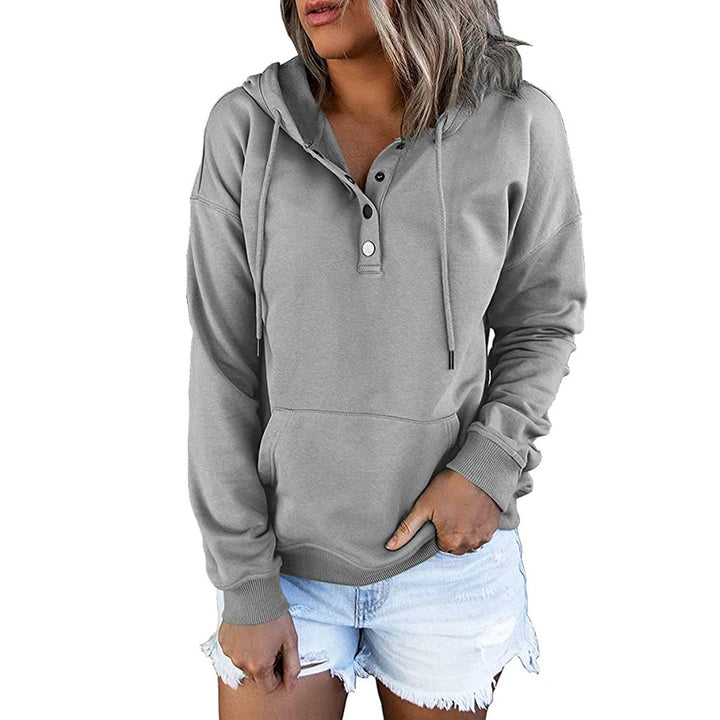 Dame hættepullover med knaplister og kengurulomme Stilla