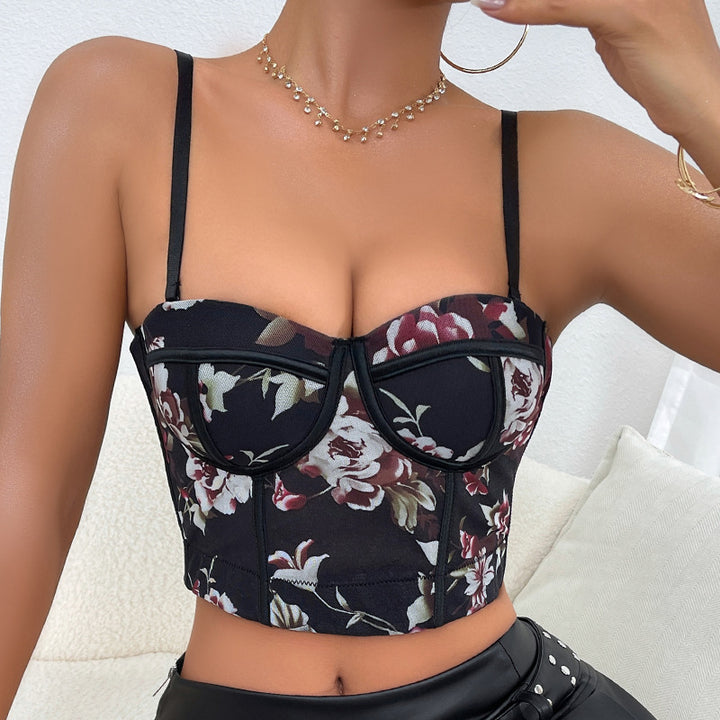 Dame Korset-top med blomstret design Stilla