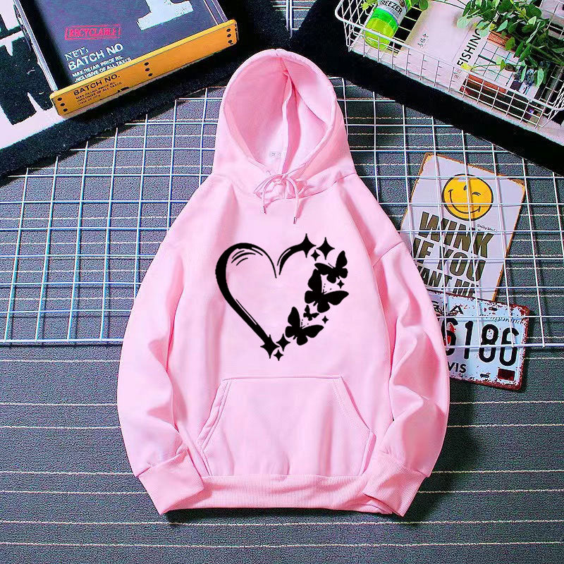 Kvindernes hoodie med kreativ hjerte- og sommerfugledesign Skovae