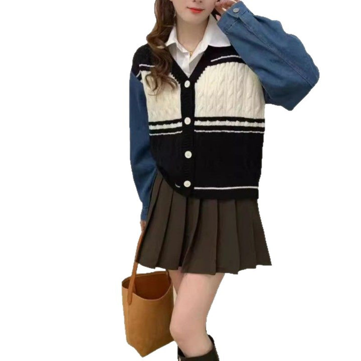 Kvinders Fashion Cardigan med Denim ærmer Stilla