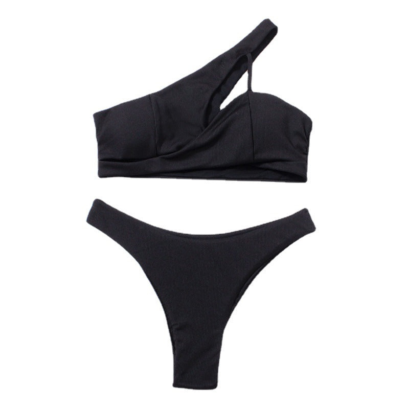 Dame asymmetrisk bikini-sæt med matchende højt skåret underdel Stilla