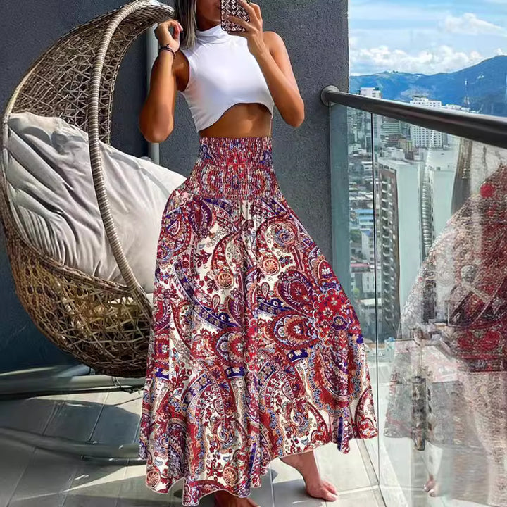 Femme Bohemian Maxi-nederdel med livligt print Stilla