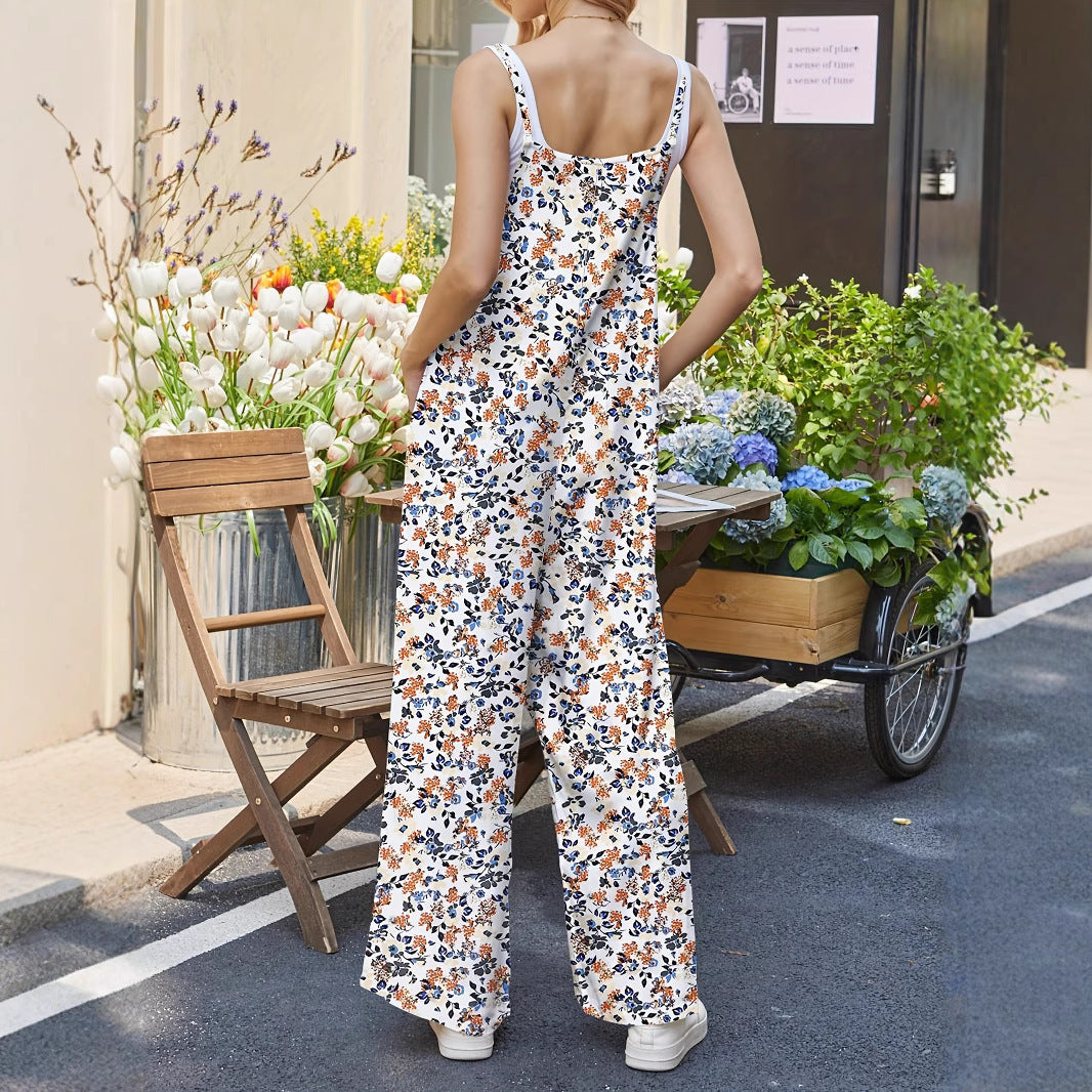 Dame Casual Jumpsuit med blomstrede mønstre og praktiske lommer Skovae