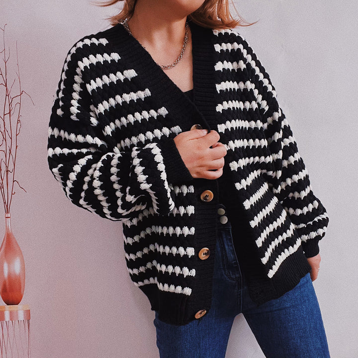 Kvinders cardigan med brede striber Stilla