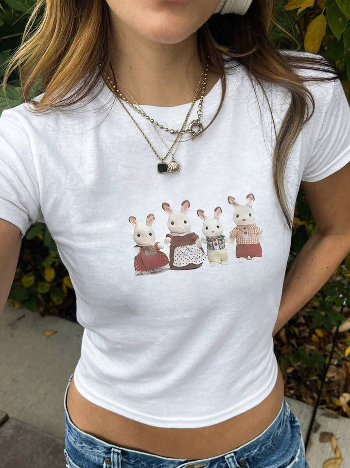 Dame T-shirt med kunstnerisk statement-tryk og tætsiddende snit Skovae