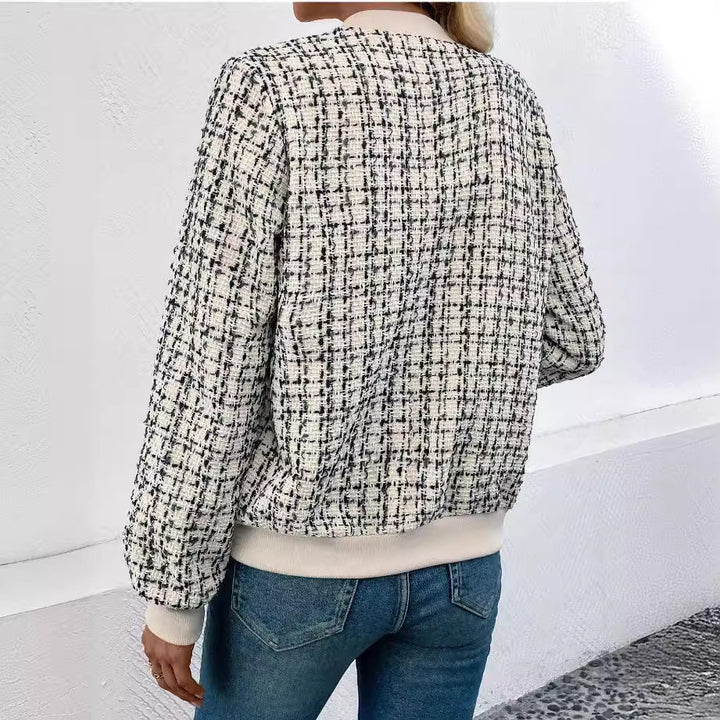 Dame modermæssig bomberjakke i tweed-design Stilla
