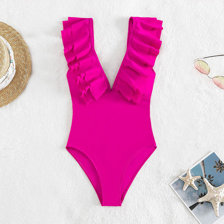 Dame one-piece badeanstalt med raffinerede volangdetaljer Skovae