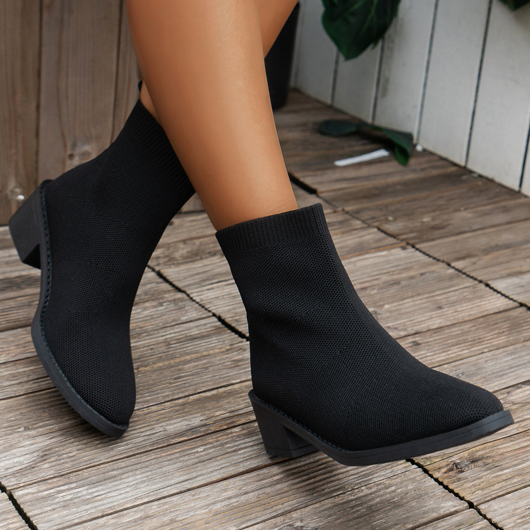 Dame strikkestøvler med blokhæle Stilla