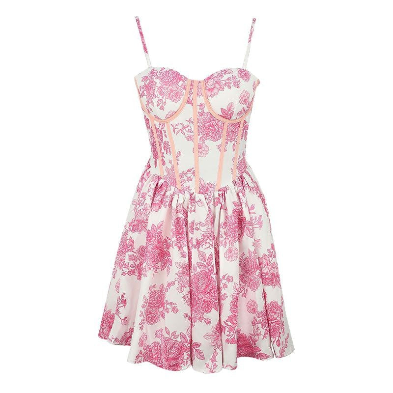 Dame blomsterkjole med corset-top og svingende skirt Skovae