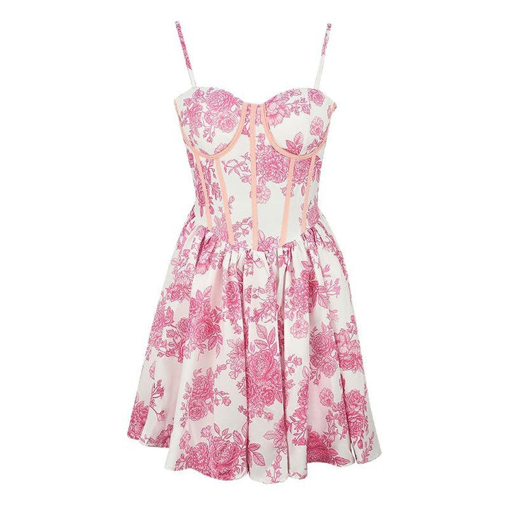 Dame blomsterkjole med corset-top og svingende skirt Skovae