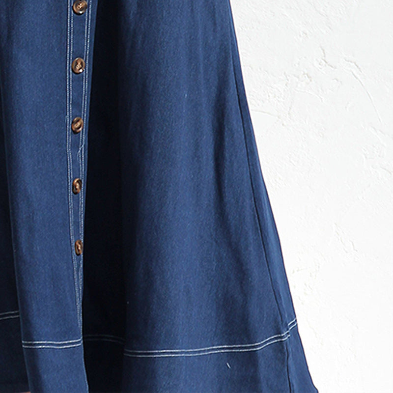 Dame Lang Denim-Kjole med Knapliste og Lommer Stilla