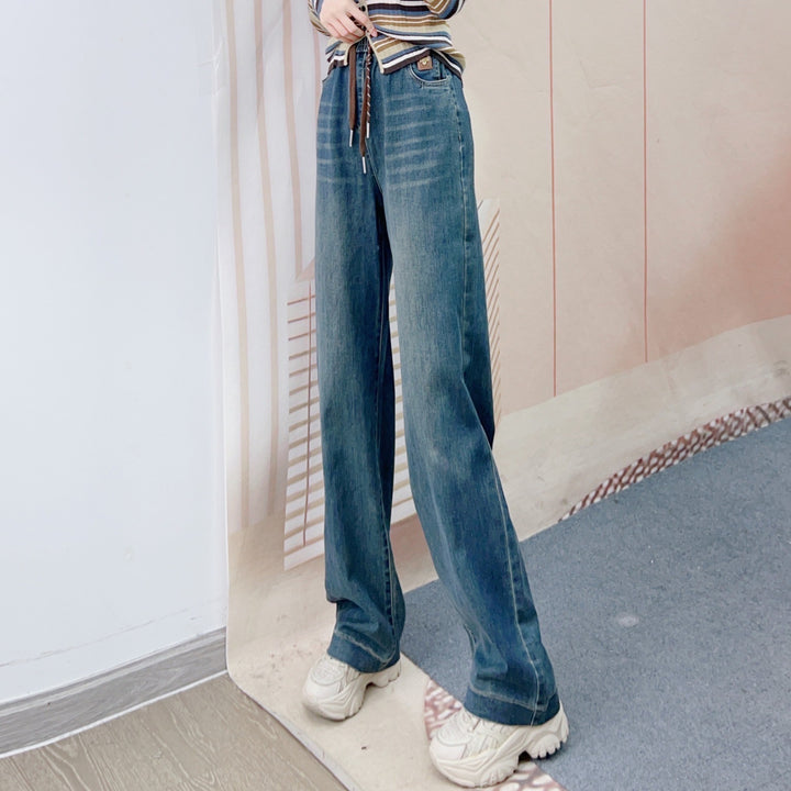 Dame brede jeans med høj talje og elastisk snor Stilla