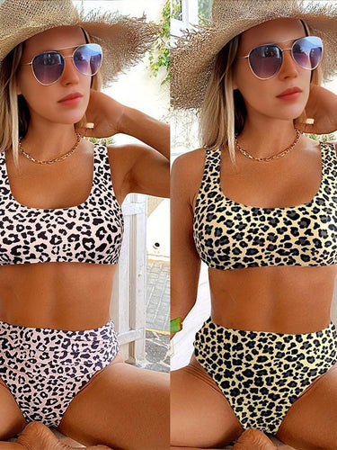 Dame Højskåret Bikini med trendy Leopardmønster Stilla