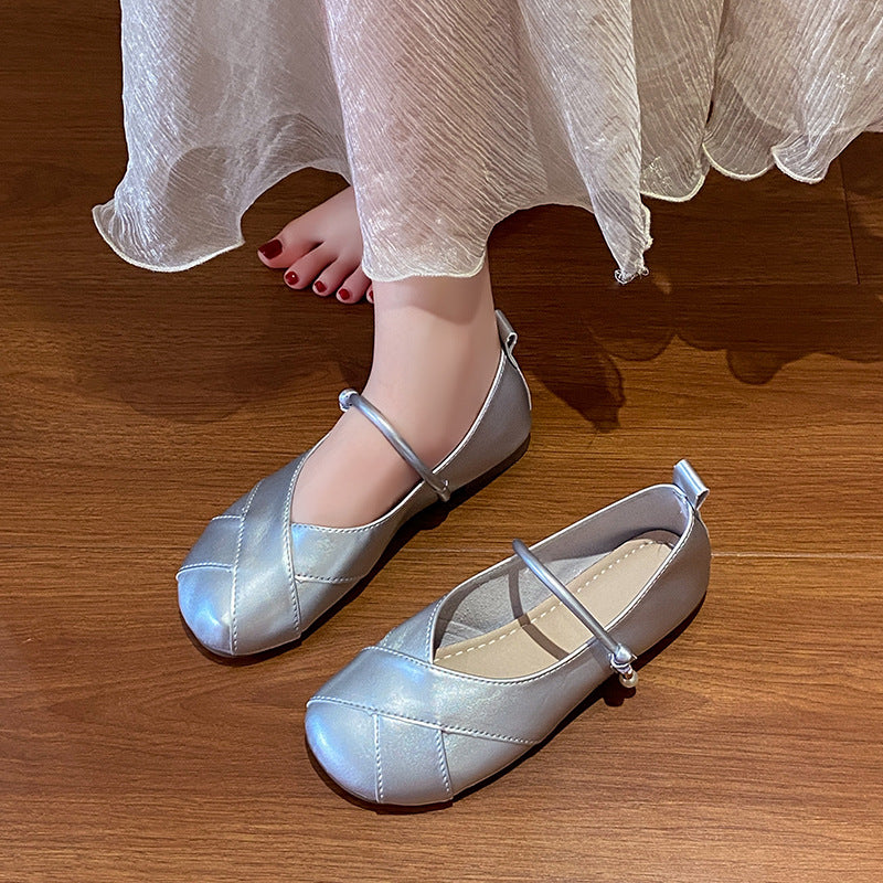 Dame Elegant Strappy Ballerina Flats med Perle-detalje Stilla