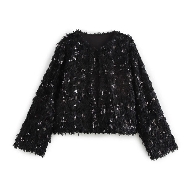 Femme Shimmery Fuzzy Crop Jakke Stilla