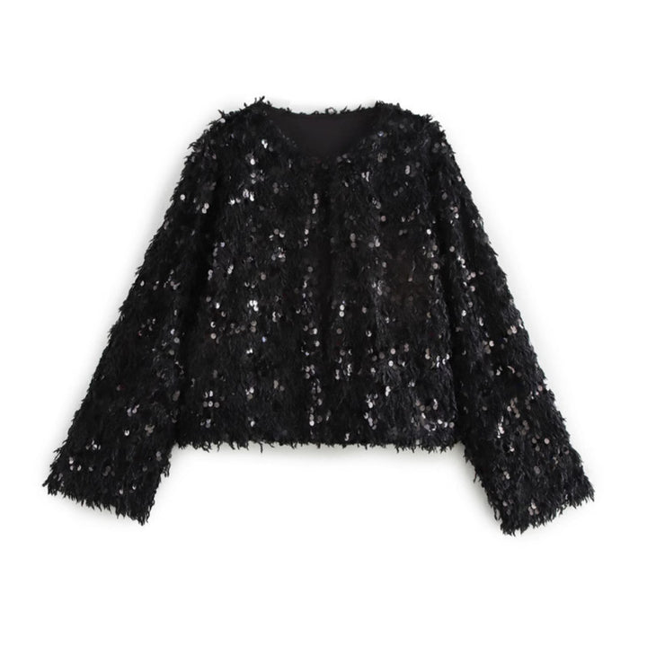 Femme Shimmery Fuzzy Crop Jakke Stilla