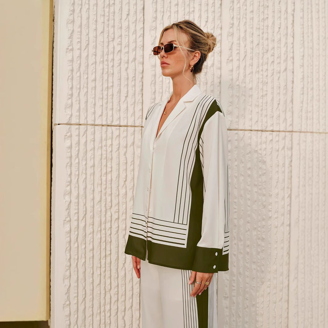 Dame silke blazer og elegante vide bukser Stilla