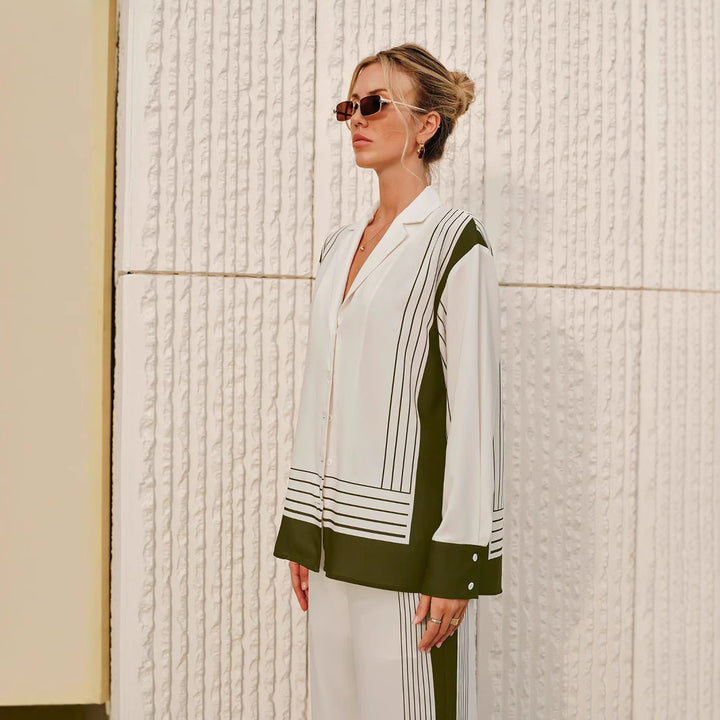 Dame silke blazer og elegante vide bukser Stilla