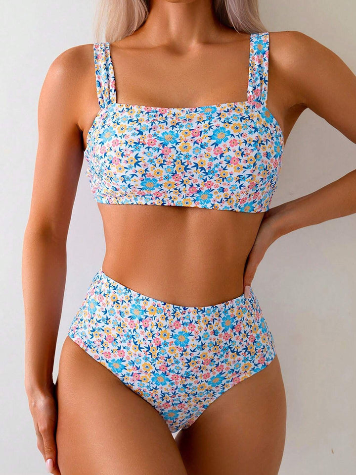 Dame bikini sæt med moderne blomster mønstre og høj talje Stilla