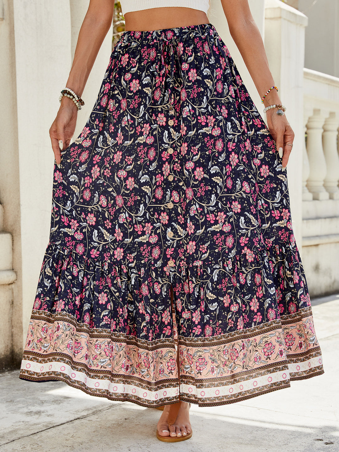 Dame Maxi-nederdel med blomster mønster Stilla