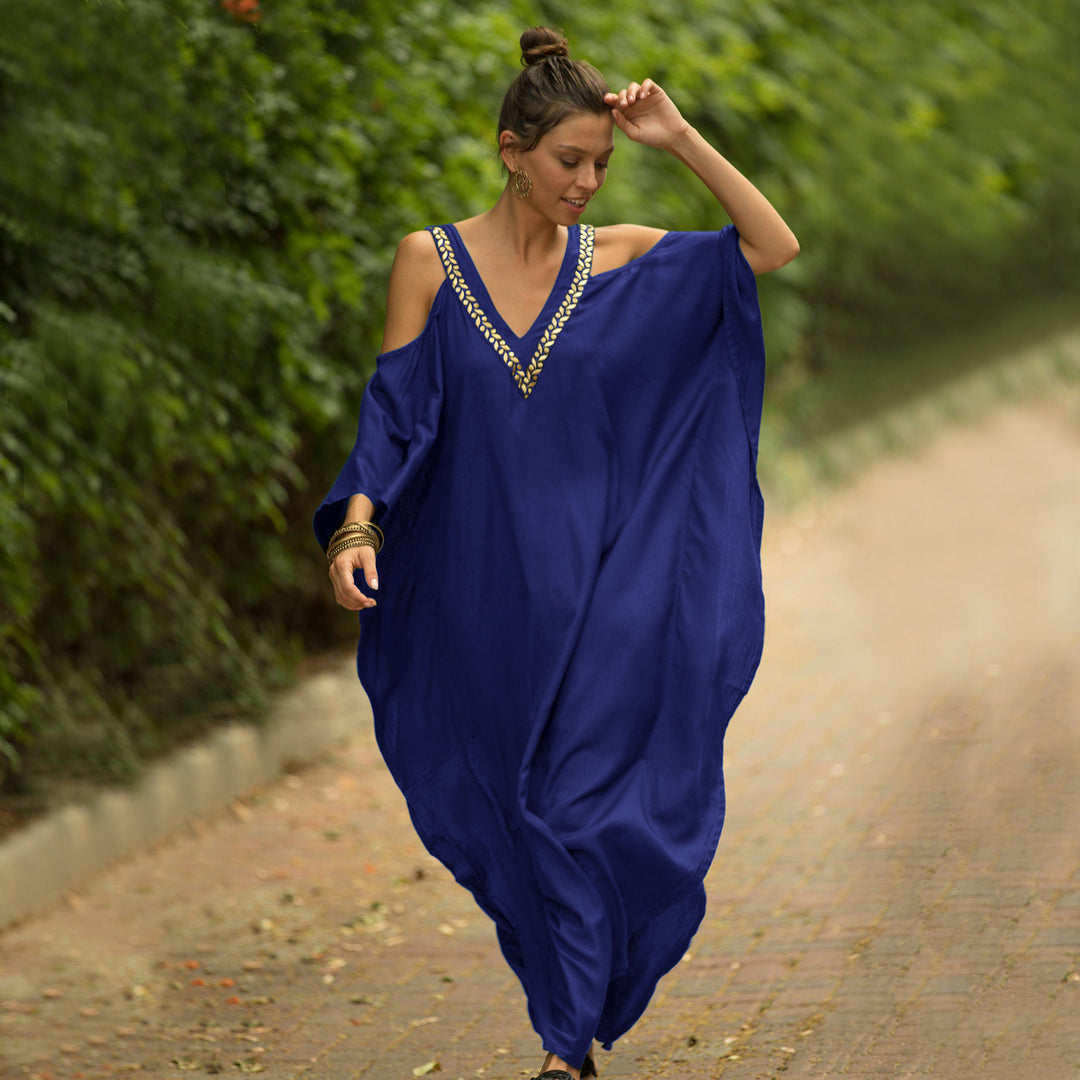 Dame Kaftan med elegante applikationer og bred snit Stilla
