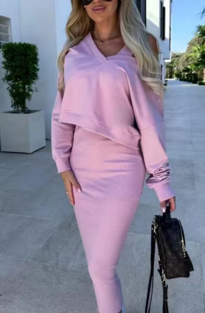 Dame Cut-Out Sweatshirt og Bleistiftrock Sæt Stilla